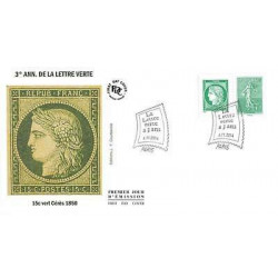 FDC - La lettre verte a 3 ans - 15c vert Cérès 1850 - oblit 6/11/14 Paris