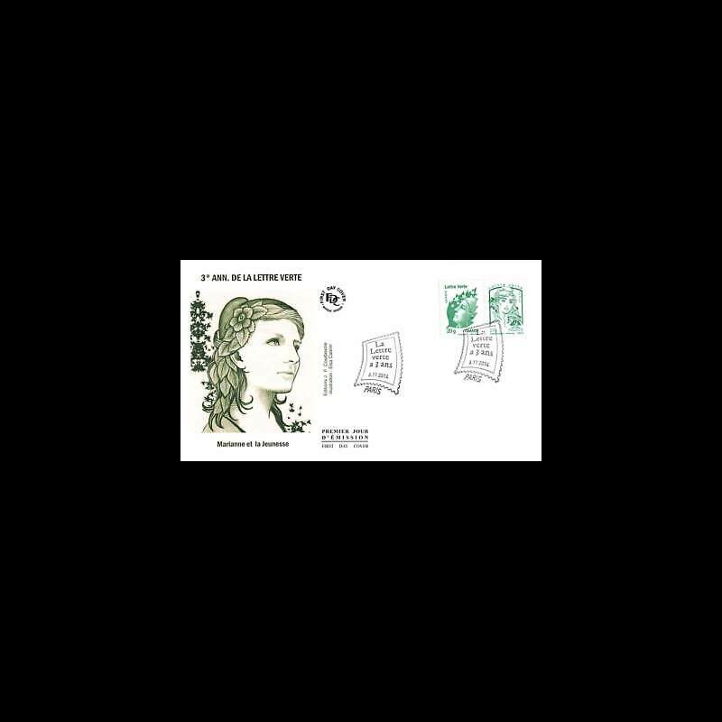 FDC - La lettre verte a 3 ans - Marianne et la jeunesse - oblit 6/11/14 Paris