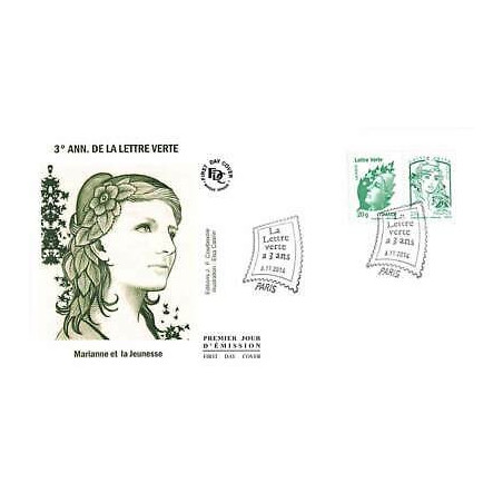 FDC - La lettre verte a 3 ans - Marianne et la jeunesse - oblit 6/11/14 Paris