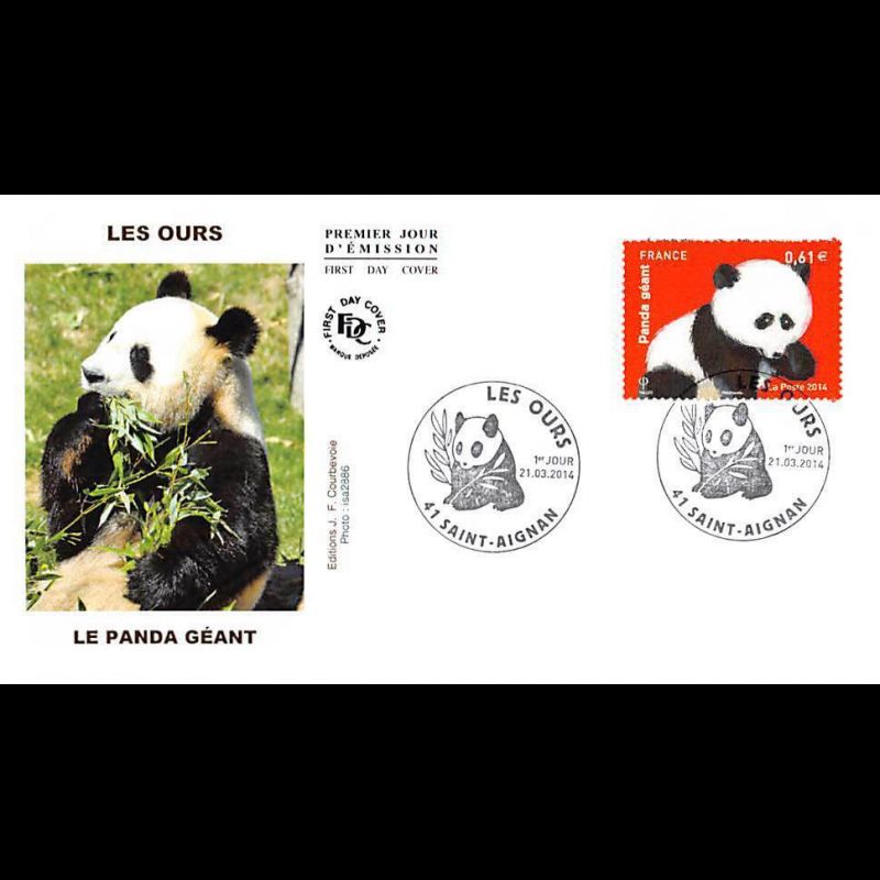 FDC - Les ours, panda géant, oblit 21/3/14 Saint-Aignan