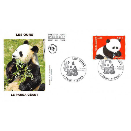 FDC - Les ours, panda géant, oblit 21/3/14 Saint-Aignan