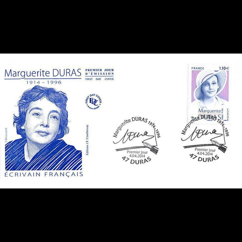 FDC - Marguerite Duras, écrivain Français, oblit 4/4/14 Duras