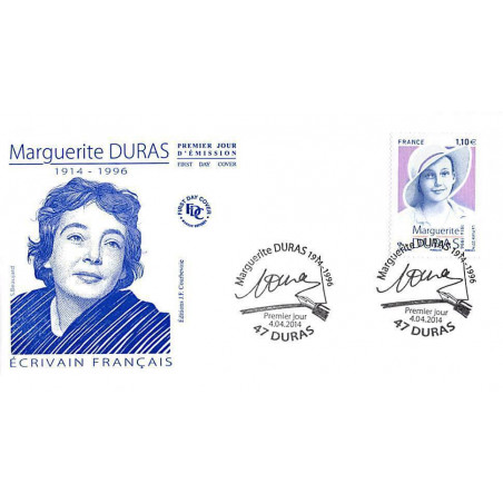 FDC - Marguerite Duras, écrivain Français, oblit 4/4/14 Duras
