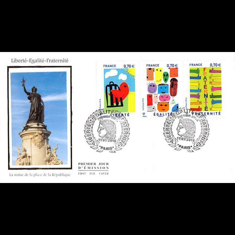 FDC soie - Liberté - Egalité - Fraternité - 11/1/2016 Paris