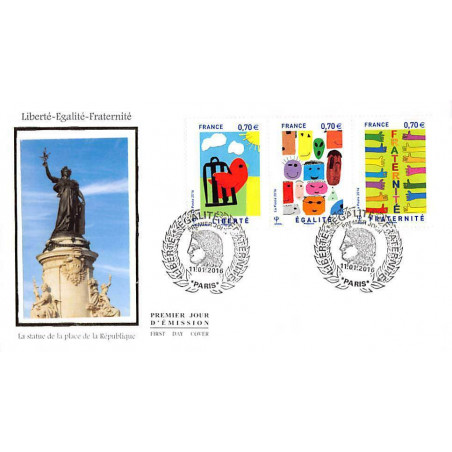 FDC soie - Liberté - Egalité - Fraternité - 11/1/2016 Paris