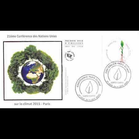 FDC soie- 21e conférence des Nations Unies sur le climat, oblit 24/11/2015 Paris
