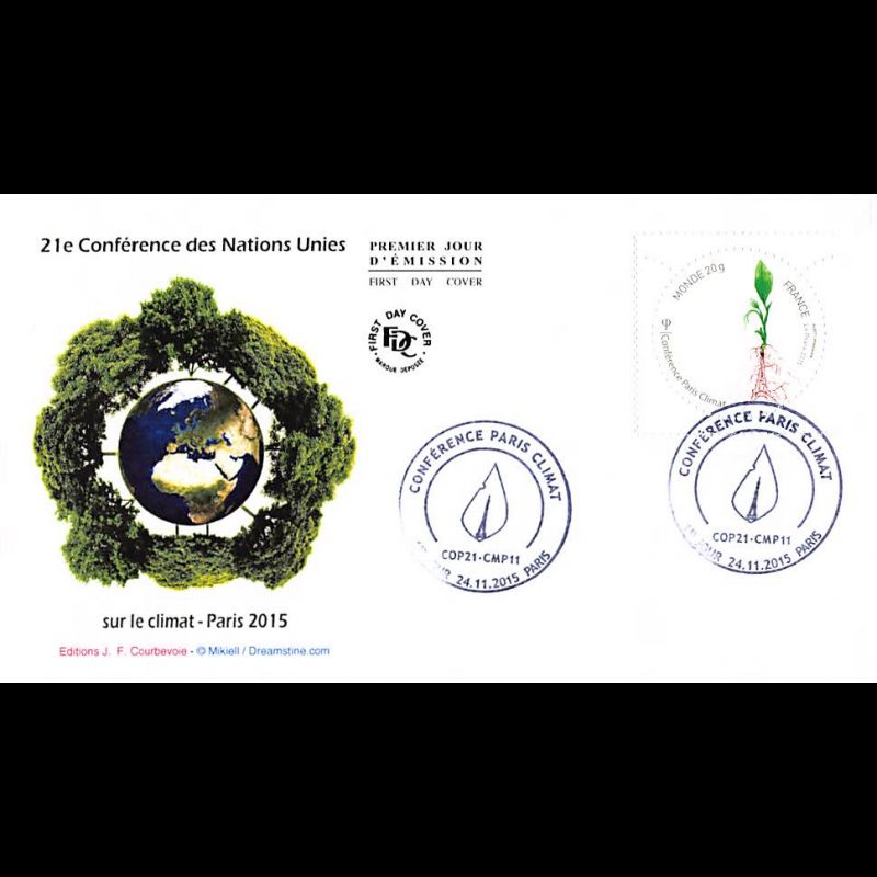 FDC - 21e conférence des Nations Unies sur le climat, oblit 24/11/2015 Paris