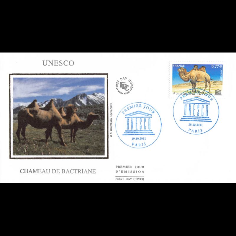 FDC soie - UNESCO, chameau de Bactriane, oblit 19/10/2011 Paris