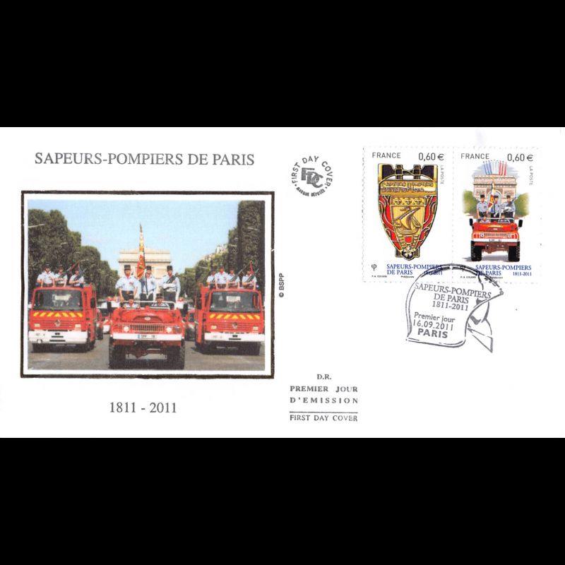 FDC soie - Sapeurs pompiers de Paris (3 sur 5), oblit 16/9/2011 Paris