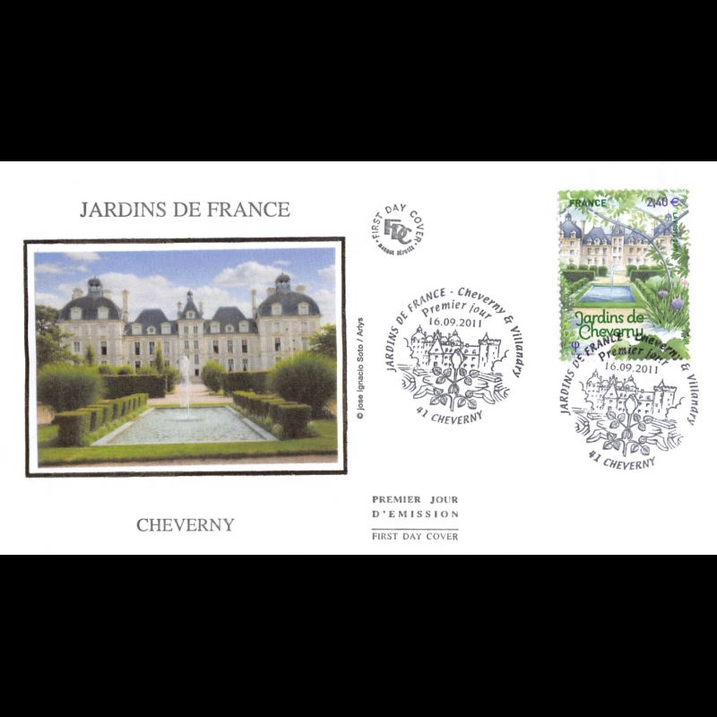 FDC soie - Les jardins de Cheverny, oblit 16/9/11