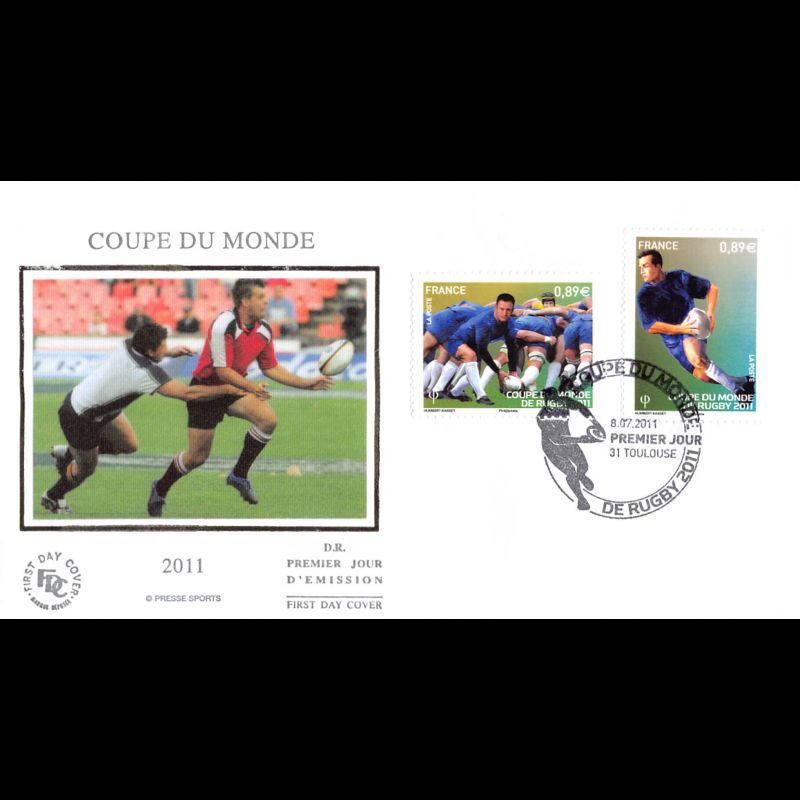 FDC soie v2 - Coupe du monde de rugby 2011 (1 sur 2), oblit 8/7/2011 Toulouse