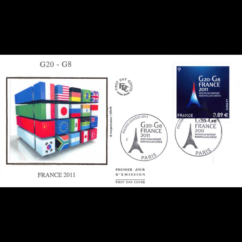 FDC soie - G20 - G8 France 2011, oblit 8/7/2011 Paris