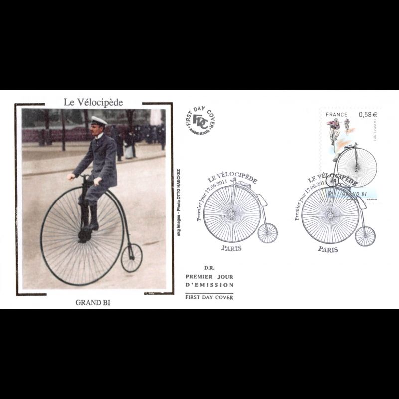 FDC soie - Le vélocipède, grand bi, oblit 17/6/2011 Paris
