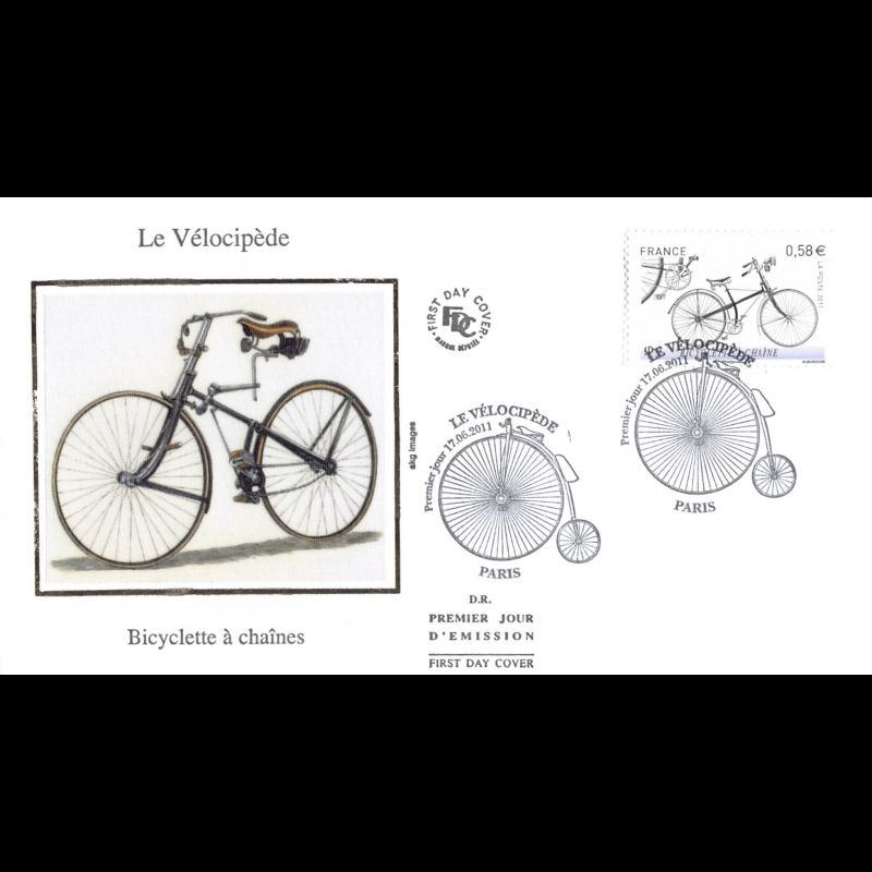 FDC soie - Bicyclette à chaînes, oblit 17/6/2011 Paris