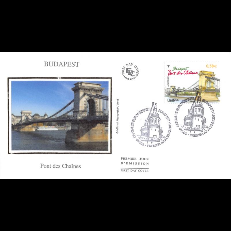 FDC soie - Budapest, Pont des chaînes, oblit 25/3/2011 Paris