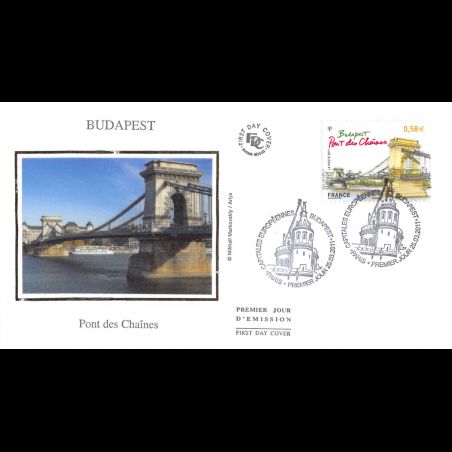 FDC soie - Budapest, Pont des chaînes, oblit 25/3/2011 Paris