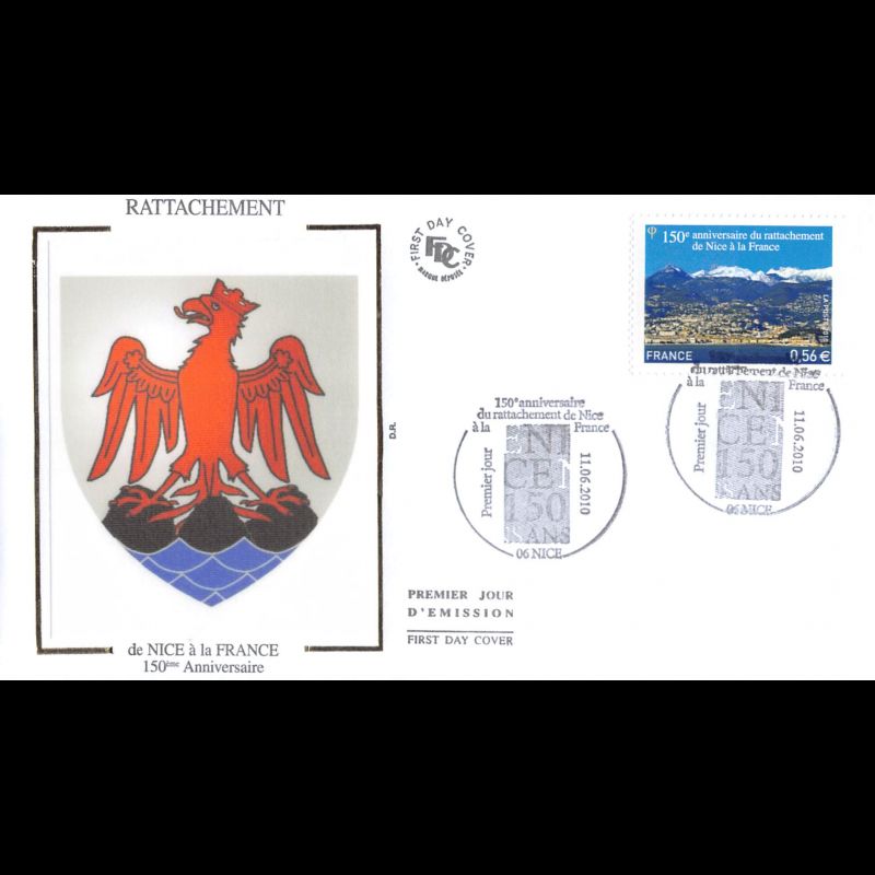 FDC soie - Rattachement de Nice à la France - oblit 11/6/2010 Nice