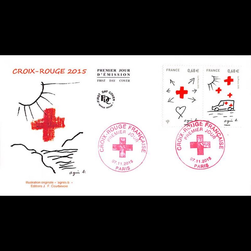 FDC JF - Croix rouge (les 2 env) - oblit 7/11/15 Paris
