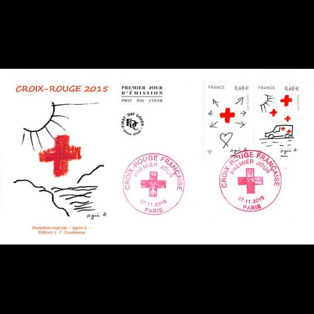 FDC JF - Croix rouge (les 2 env) - oblit 7/11/15 Paris