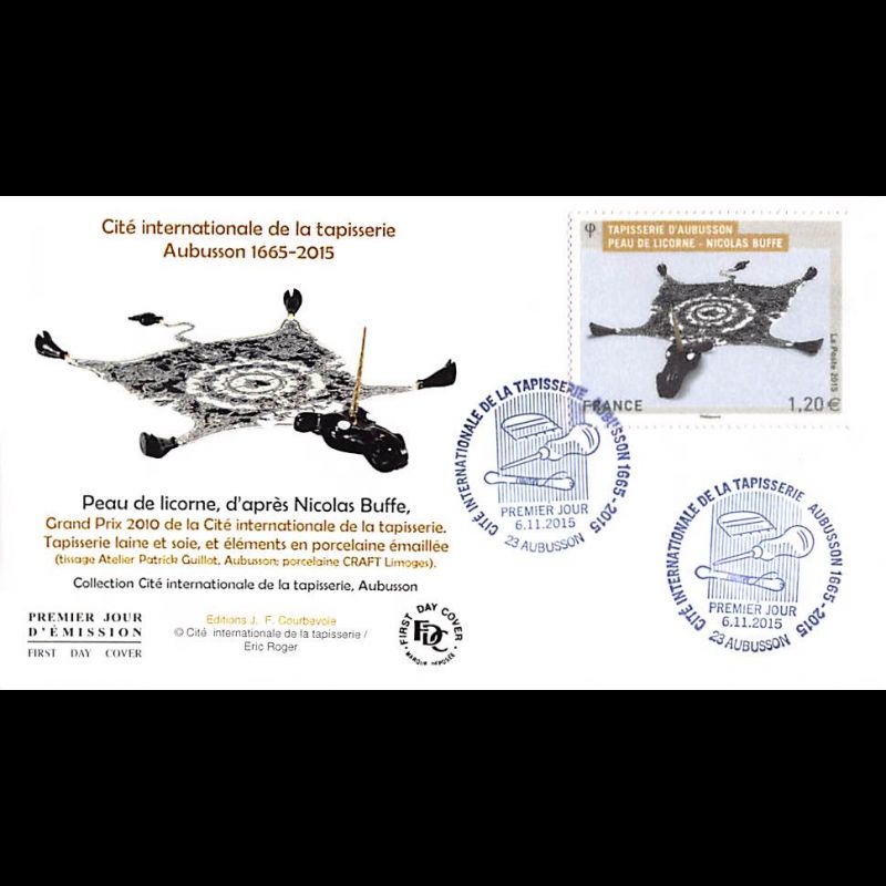 FDC JF - Cité int. de la tapisserie (2 env) - oblit 6/11/15 Aubusson