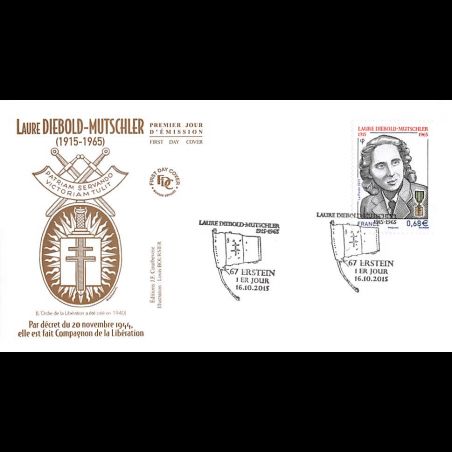 FDC JF - Laure Diebold-Mutschler - oblit 16/10/15 Erstein
