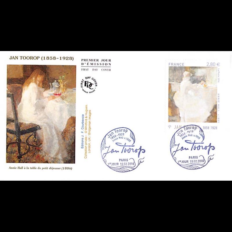 FDC JF - Tableau Jan Toorop - oblit 19/2/2016 Paris