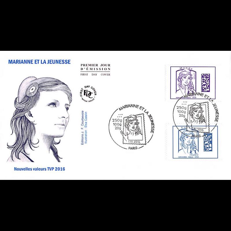 FDC JF - Marianne et la jeunesse (2 env) - oblit 1/1/2016 Paris
