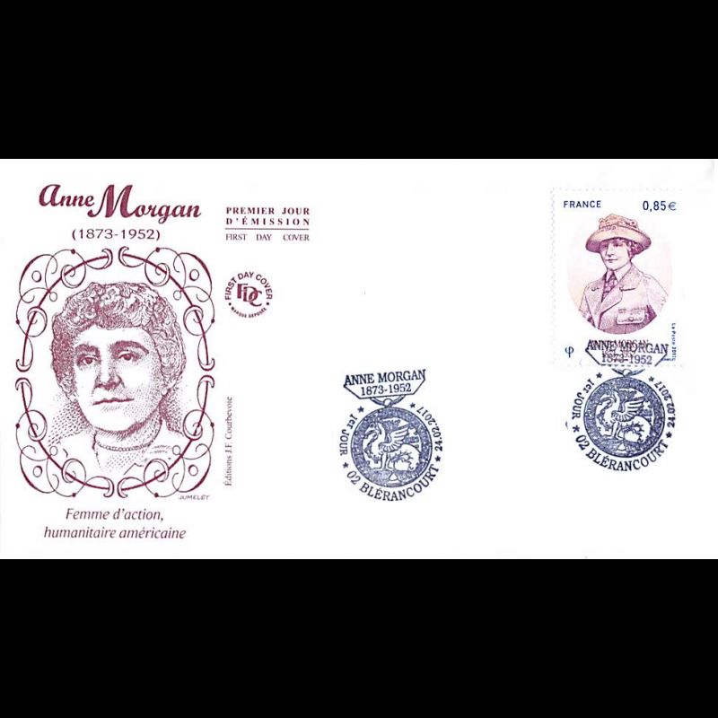 FDC JF - Anne Morgan - oblit 24/2/2017 Blérancourt