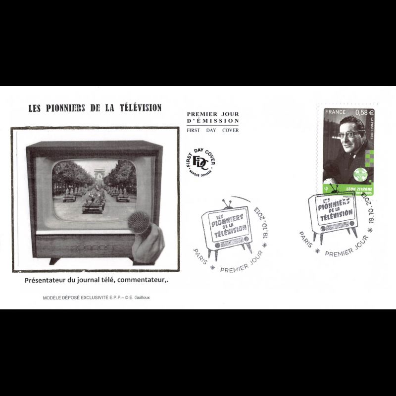 FDC soie - Les pionniers de la télévision, Léon Zitrone - oblit Paris 18/10/2013