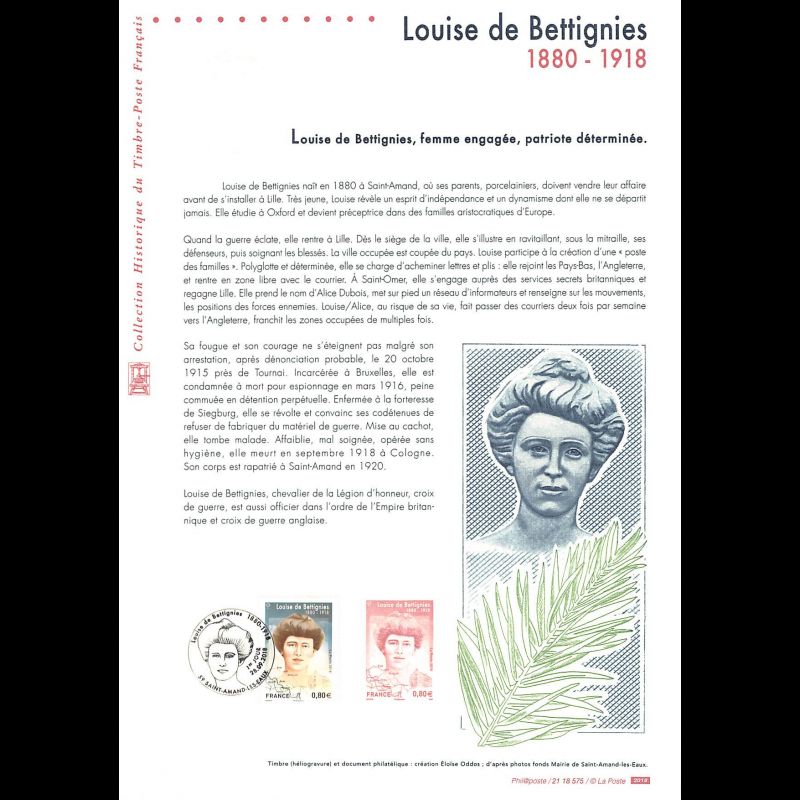 Document officiel 2018 - Louise de Bettignies, femme engagée patriote déterminée