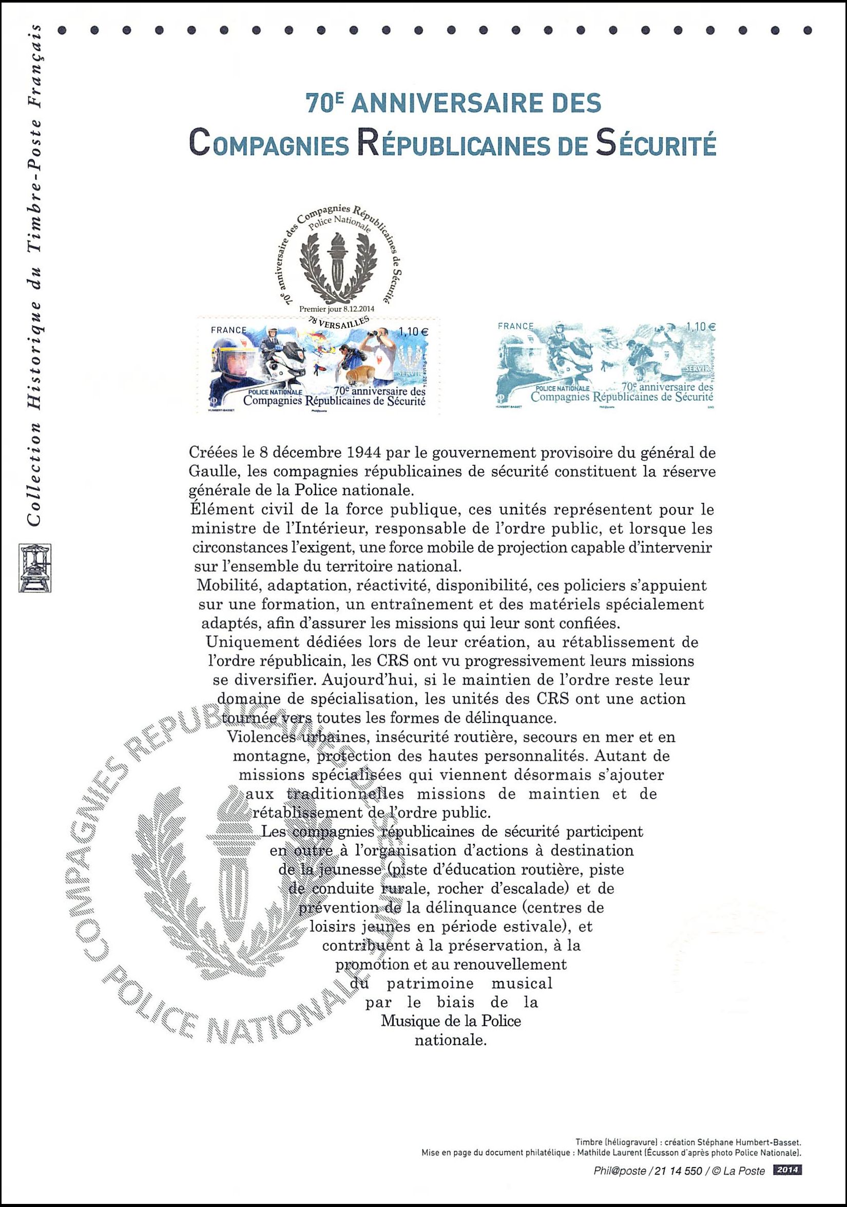 Document officiel 2014 - 70e anniv Compagnies Républicaines de Sécurité