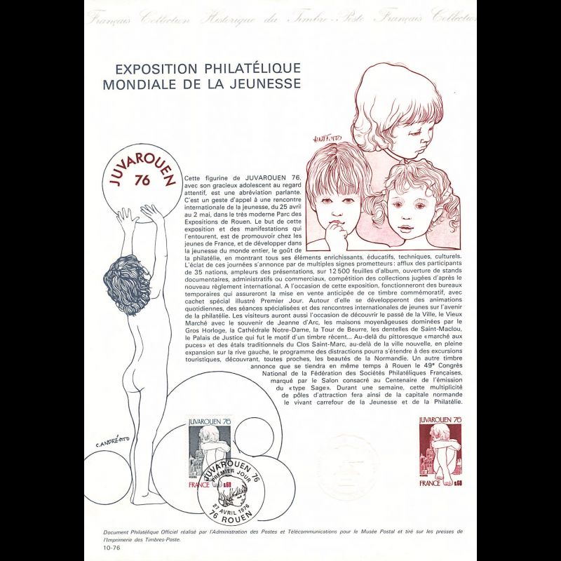 Document Officiel 1976 Exposition Philatélique Mondiale de la jeunesse