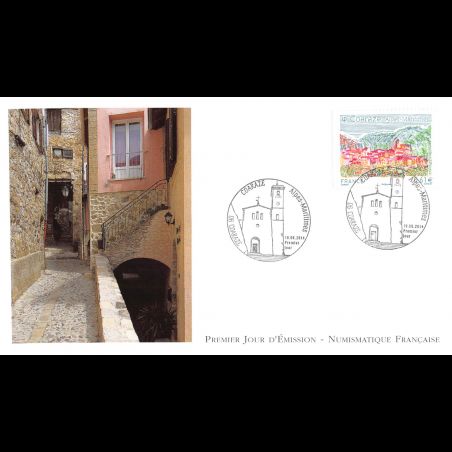 FDC LNF - Coaraze (Alpes-Maritimes), vue aérienne du village, oblit 19/6/14