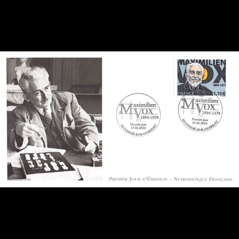 FDC LNF - Maximilien Vox, graveur typographe, oblit 17/10/14 Condé sur Noireau