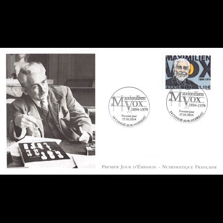 FDC LNF - Maximilien Vox, graveur typographe, oblit 17/10/14 Condé sur Noireau