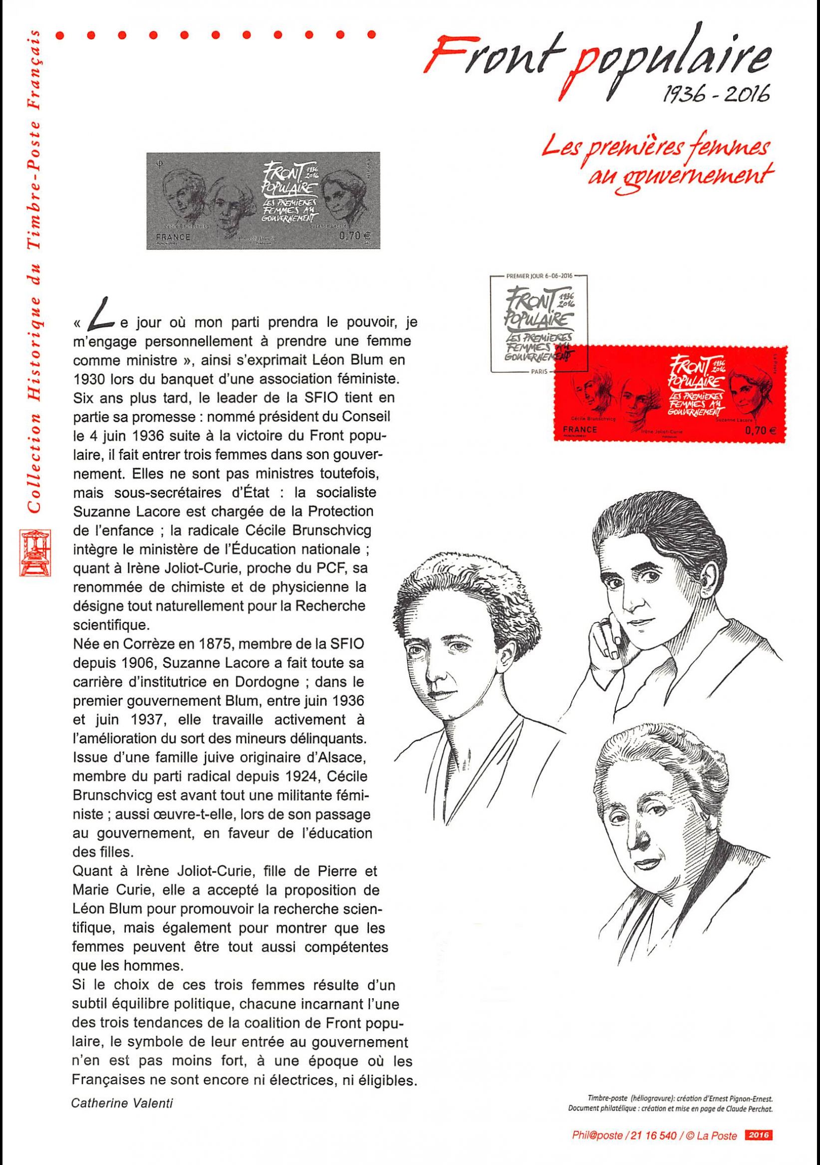 Document officiel 2016 - Front populaire. Les premières femmes au gouvernement