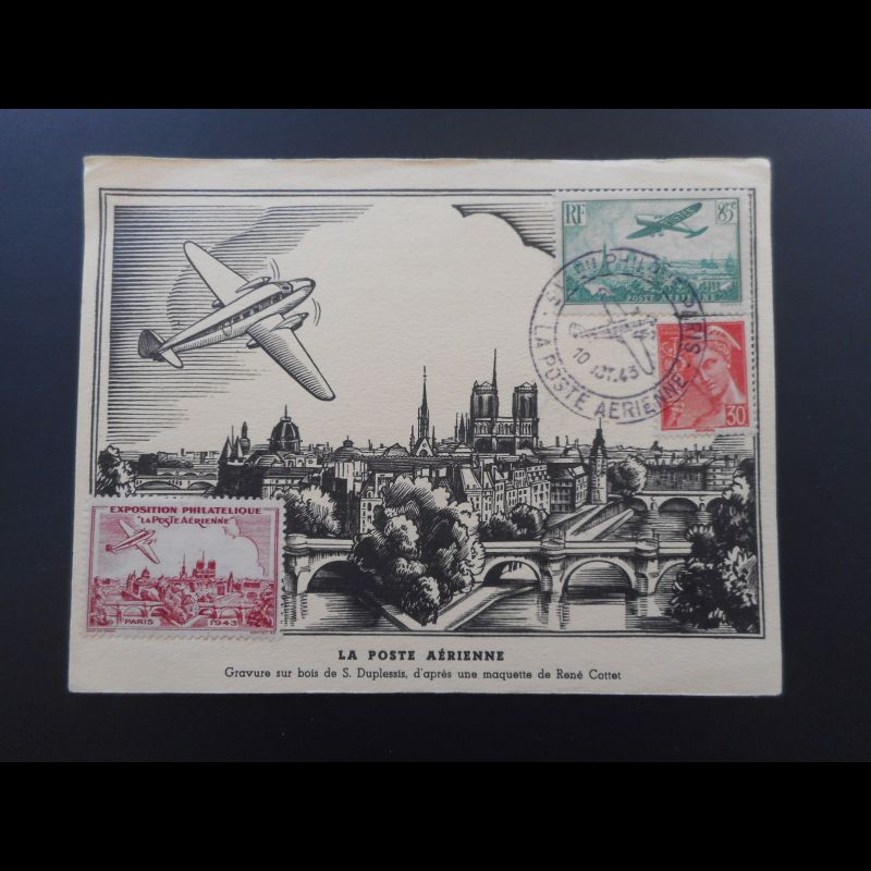 Carte maximum - Aviation n° PA 8 - oblit 10/10/1943 Paris - RARE