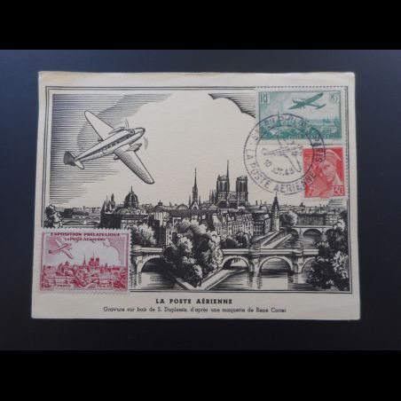Carte maximum - Aviation n° PA 8 - oblit 10/10/1943 Paris - RARE