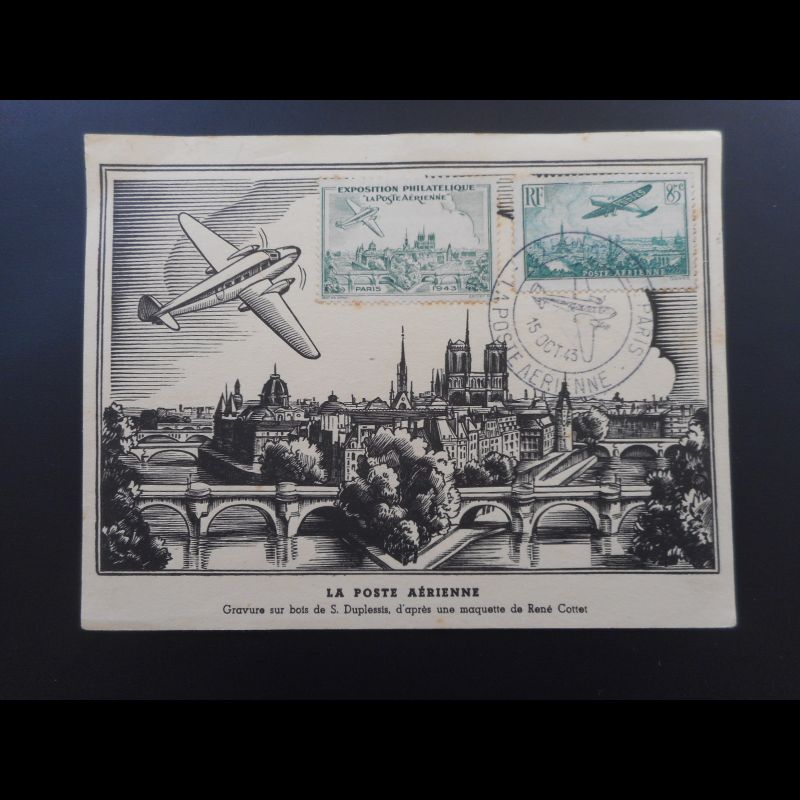 Carte maximum - Aviation n° PA 8 - oblit 15/10/1943 Paris - RARE