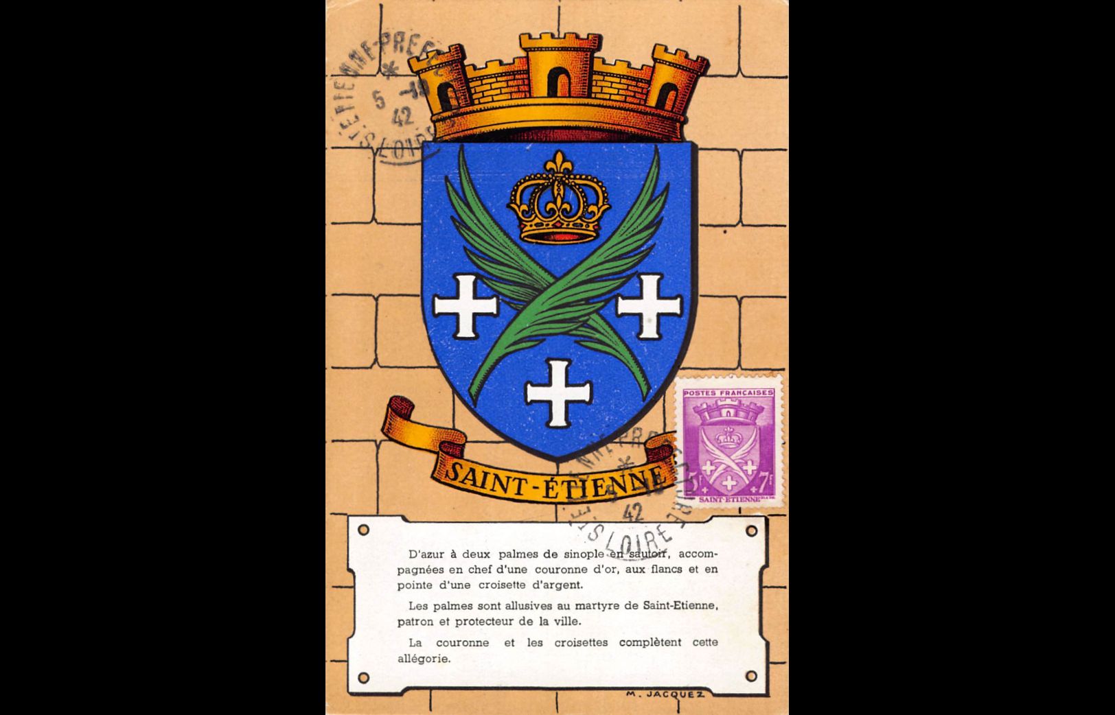 Carte maximum - n° 564 Armoiries de Saint-Etienne (1 pli sur coin bas droit)
