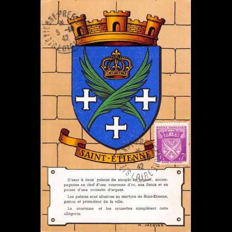 Carte maximum - n° 564 Armoiries de Saint-Etienne (1 pli sur coin bas droit)