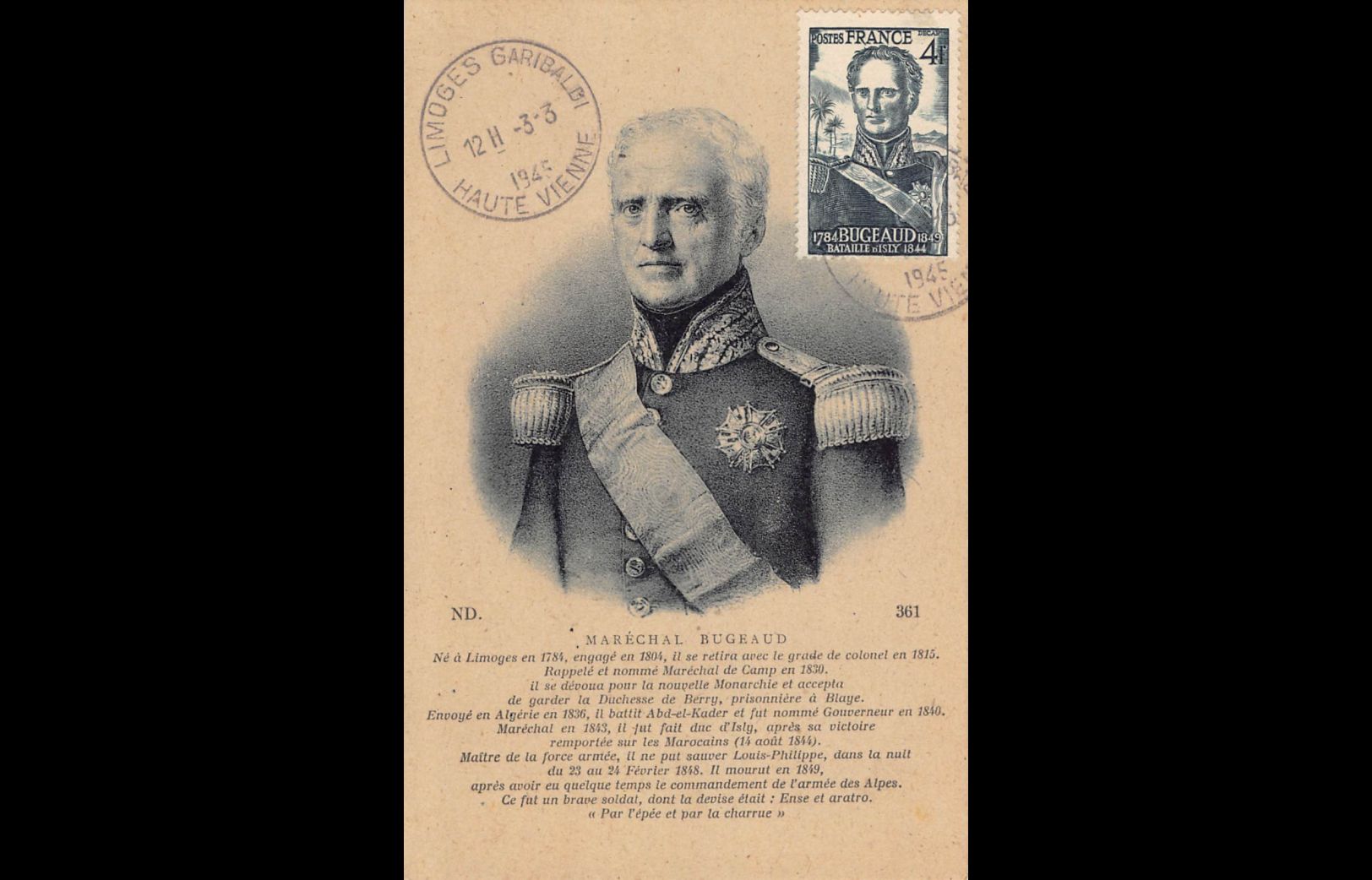 Carte maximum - n° 662 Maréchal Bugeaud - Bataille d'Isly