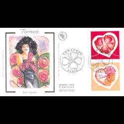FDC soie - Timbres coeurs,...