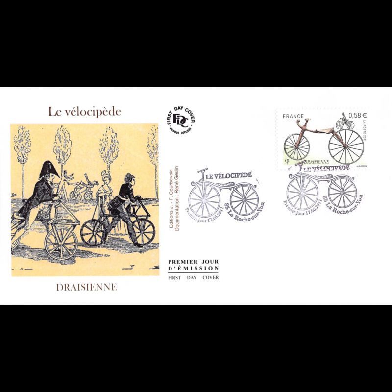 FDC - Le vélocipède, Draisienne, oblit 17/6/2011 La Roche sur Yon