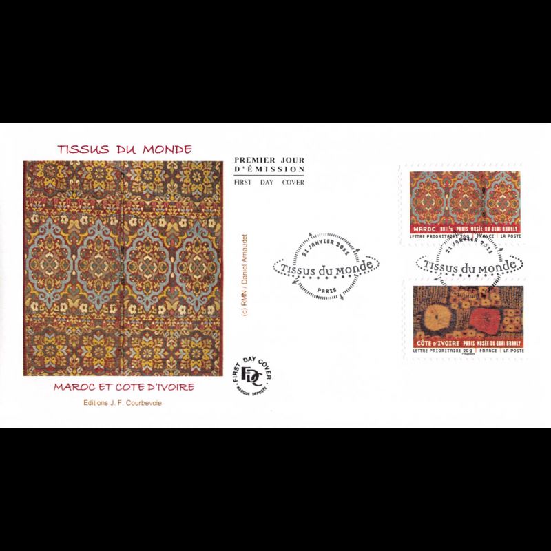FDC - Tissus du monde, Maroc et cote d'ivoire, oblit 21/1/11 Paris