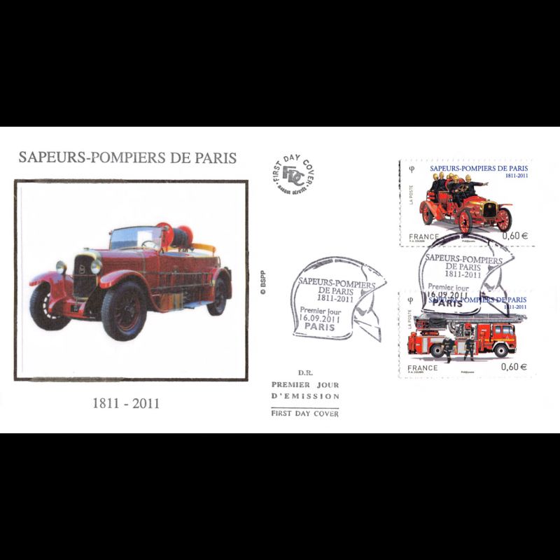 FDC soie - Sapeurs pompiers de Paris (1 sur 5), oblit 16/9/2011 Paris