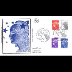 FDC soie - Marianne et l'europe - Valeurs TVP, 2 enveloppes, oblit 1/7/11 Paris