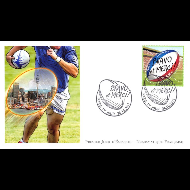 FDC LNF - Coupe du monde Rugby, bravo et merci, oblit 24/10/2011 Paris