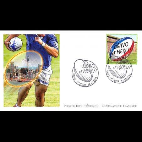 FDC LNF - Coupe du monde Rugby, bravo et merci, oblit 24/10/2011 Paris