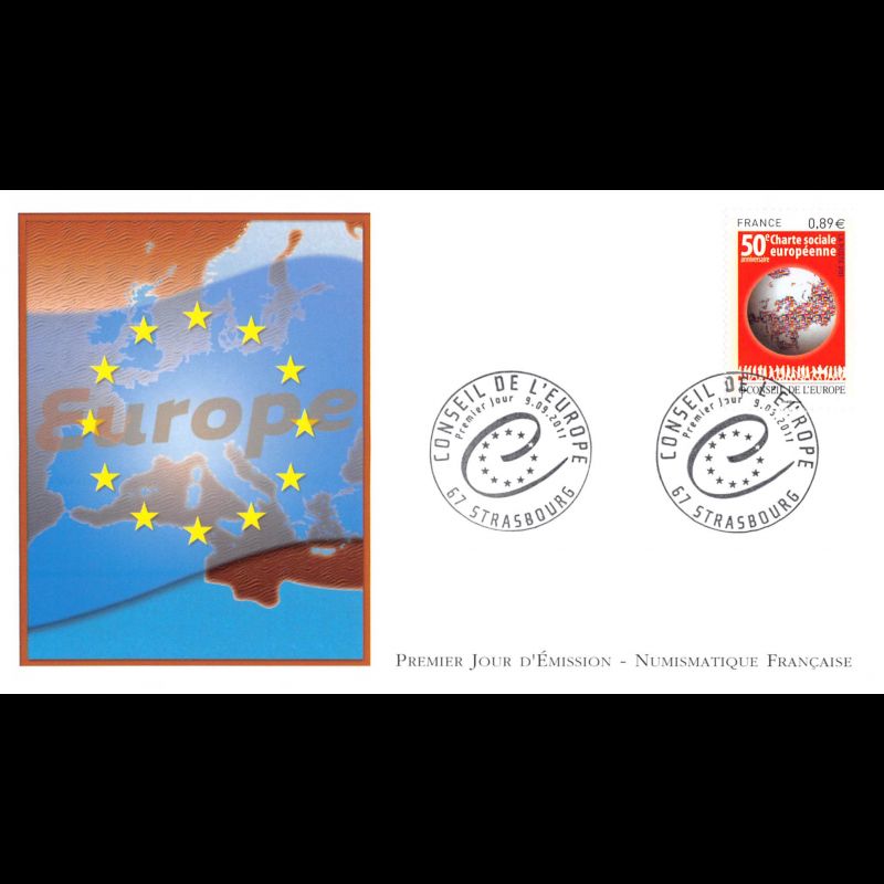 FDC LNF - 50e anniversaire charte sociale européenne, oblit 9/9/2011 Strasbourg